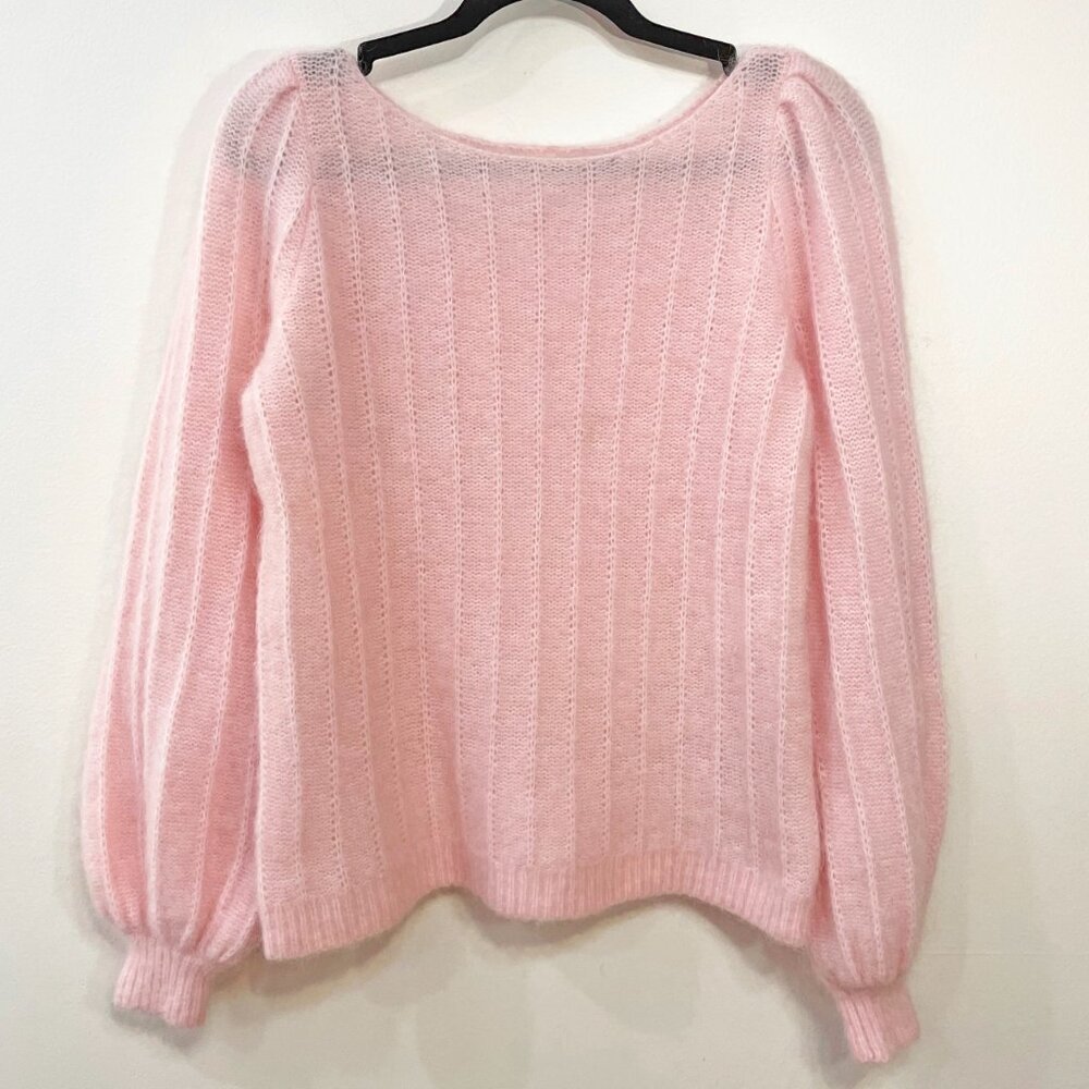 EUC Sezane Aretha Mohair Wool Puff Sleeve Sweater Rose Pink Medium - Picture 3 of 9